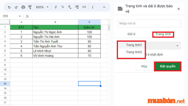 Cách khóa sheet trong google trang tính