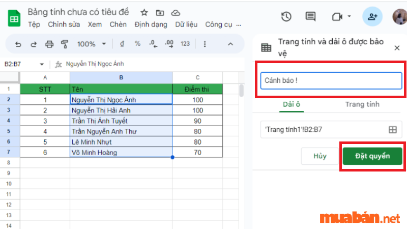 Cách khóa sheet trong google trang tính