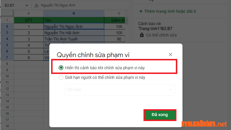 Cách khóa sheet trong google trang tính