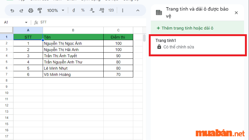 Cách khóa sheet trong google trang tính