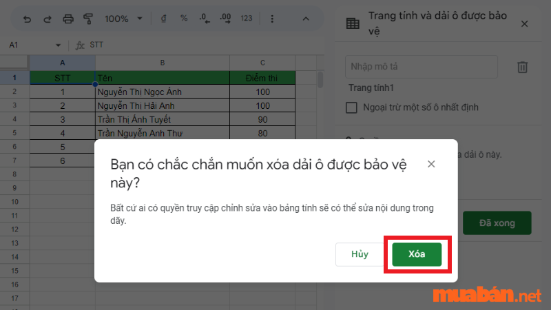 Cách khóa sheet trong google trang tính 