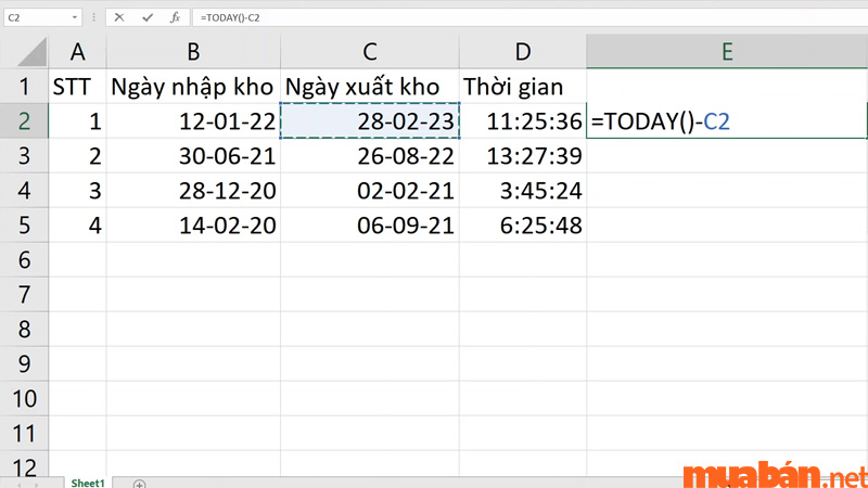 Bạn có thể tính được khoảng thời gian tính từ một mốc thời điểm trong quá khứ đến hiện tại bằng hàm TODAY