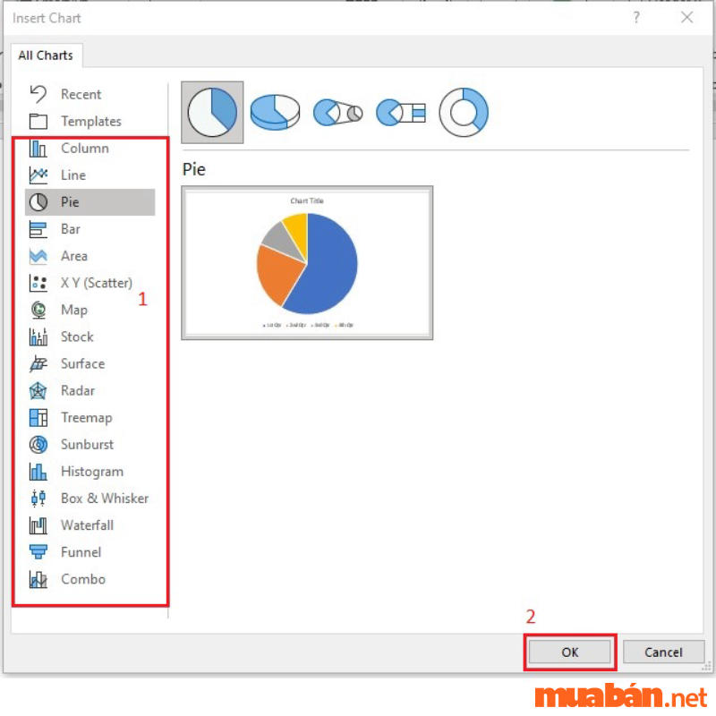 Chọn loại biểu đồ và nhấn OK