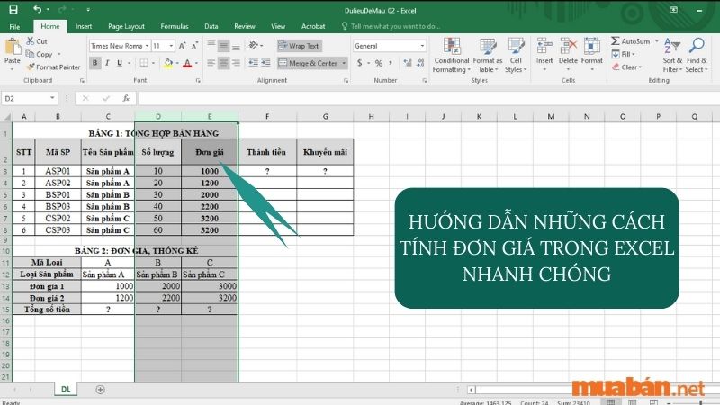 Nắm bắt được nhu cầu học tập về cách tính đơn giá trong Excel, hôm nay Mua bán sẽ hướng dẫn chi tiết cho các bạn cách tính đơn giá trong Excel với ví dụ cụ thể, để dễ dàng thao tác.