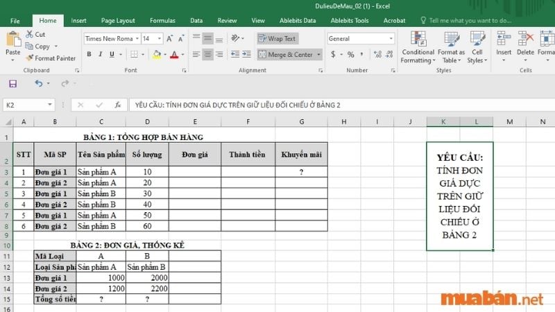 Điều kiện sử dụng hàm VLOOKUP kết hợp hàm MATCH: Khi tham chiếu 1 giá trị cụ thể ở đây là đơn giá theo từ 2 điều kiện trở lên như ở ví dụ trên.