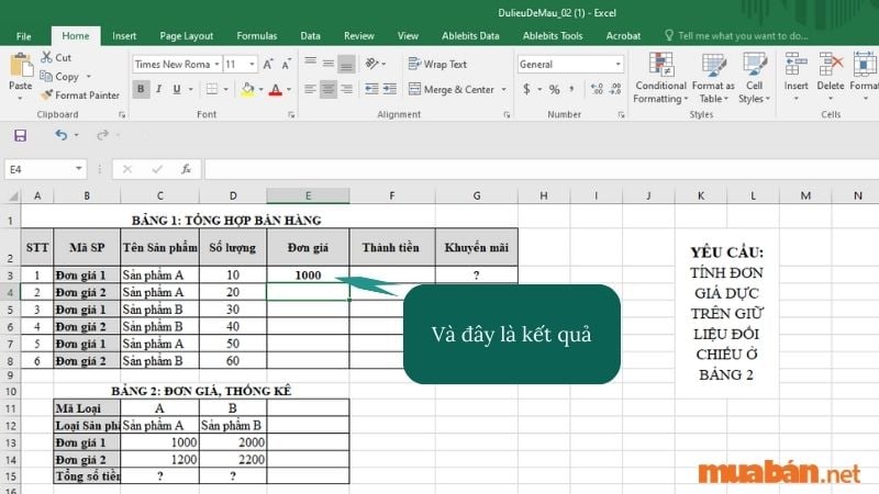 Điều kiện sử dụng hàm VLOOKUP kết hợp hàm MATCH: Khi tham chiếu 1 giá trị cụ thể ở đây là đơn giá theo từ 2 điều kiện trở lên như ở ví dụ trên.