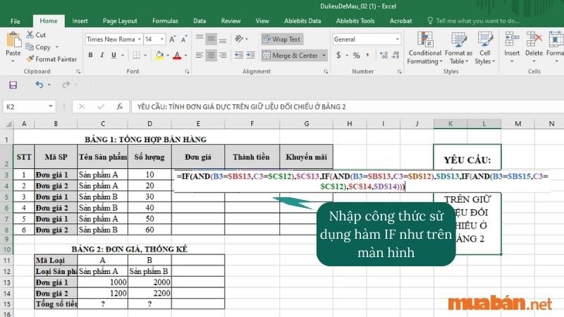 Ở ví dụ trên, việc sử dụng hàm IF sẽ phù hợp với những bạn không chắc chắn về kiến thức Excel của mình. Cụ thể, bạn sẽ làm theo công thức như hình sau: