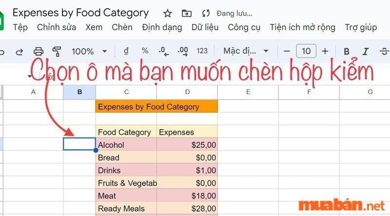 Cách tạo checklist trong google sheet