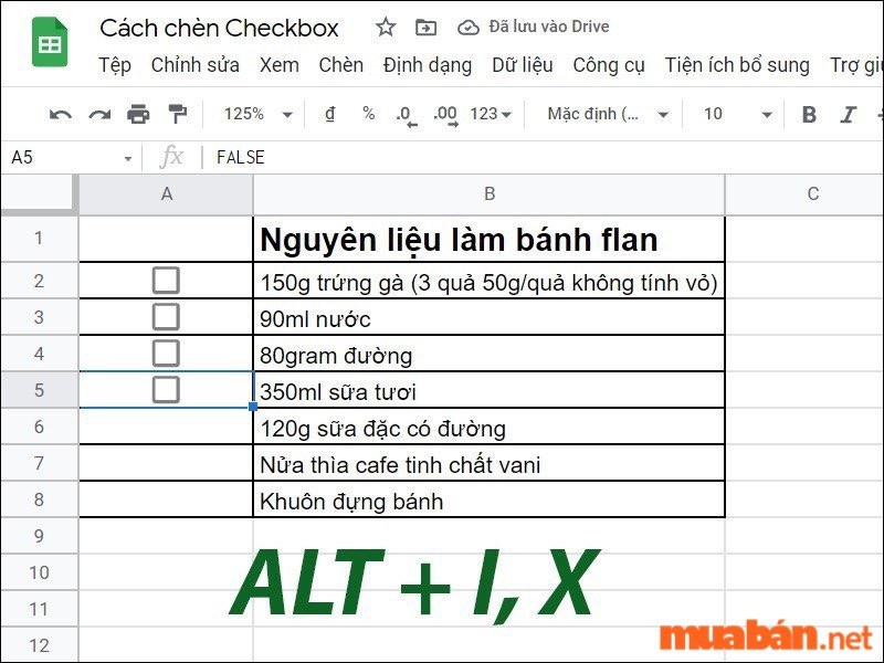 cách tạo checklist trong google sheet