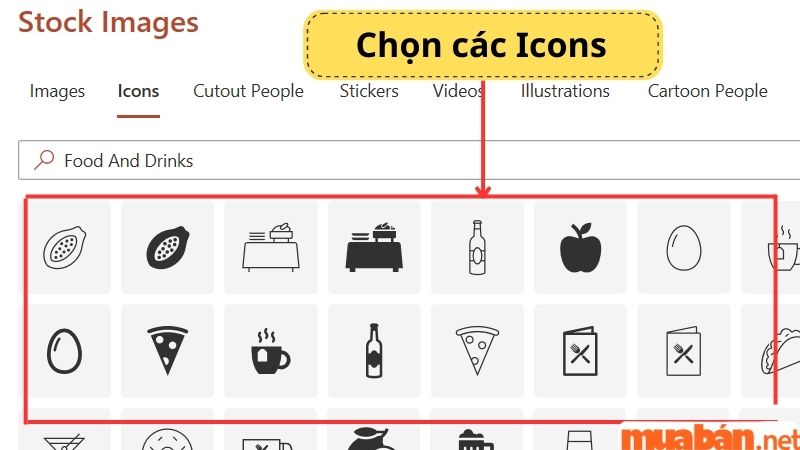 Chọn Icons phù hợp với ý tưởng sơ đồ tư duy