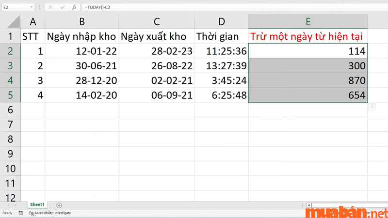 Kết quả thể hiện khoảng thời gian từ lúc xuất kho cho đến ngày hiện tại