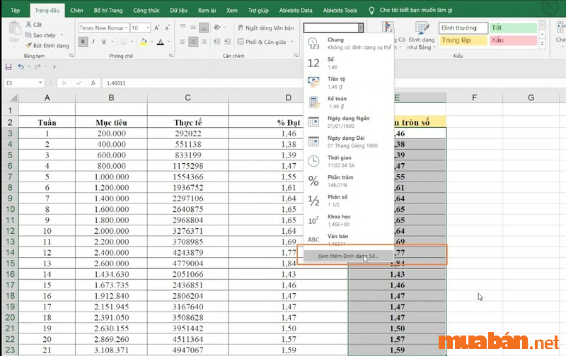 Cách làm tròng số trong Excel