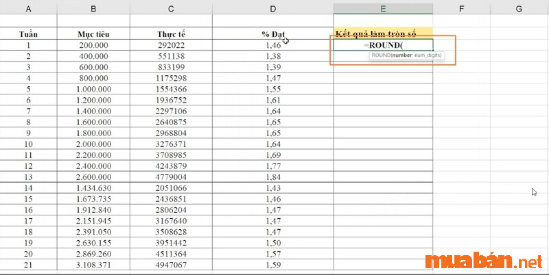 Cách làm tròn số trong Excel bằng hàm ROUND