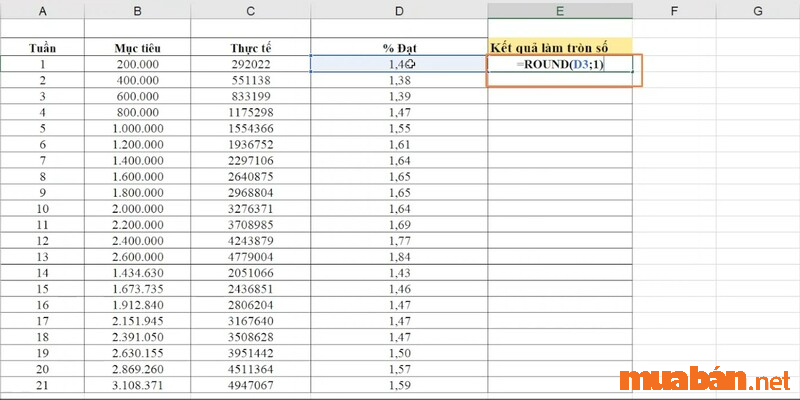 Cách làm tròn số trong Excel bằng hàm ROUNDOWN