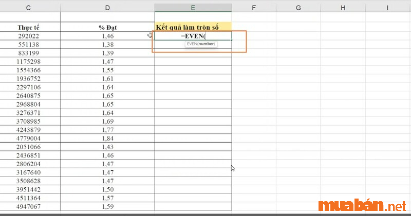 Cách làm tròn số trong Excem bằng hàm EVEN