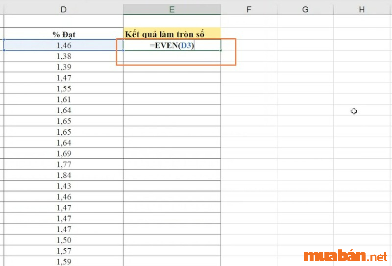 Cách làm tròn số trong Excem bằng hàm EVEN