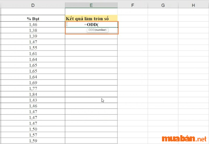 Cách làm tròn trong Excel bằng hàm ODD