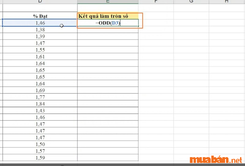 Cách làm tròn trong Excel bằng hàm ODD