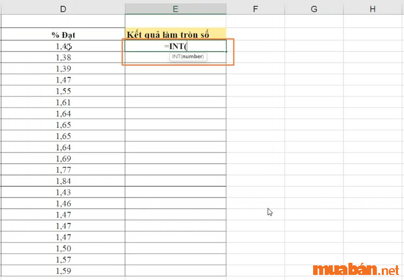 Cách làm tròn số trong Excel bằng hàm INT