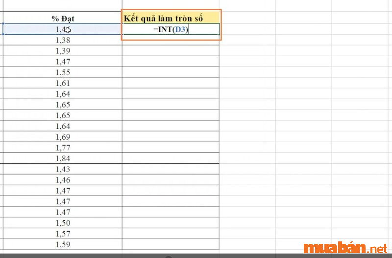 Cách làm tròn số trong Excel bằng hàm INT