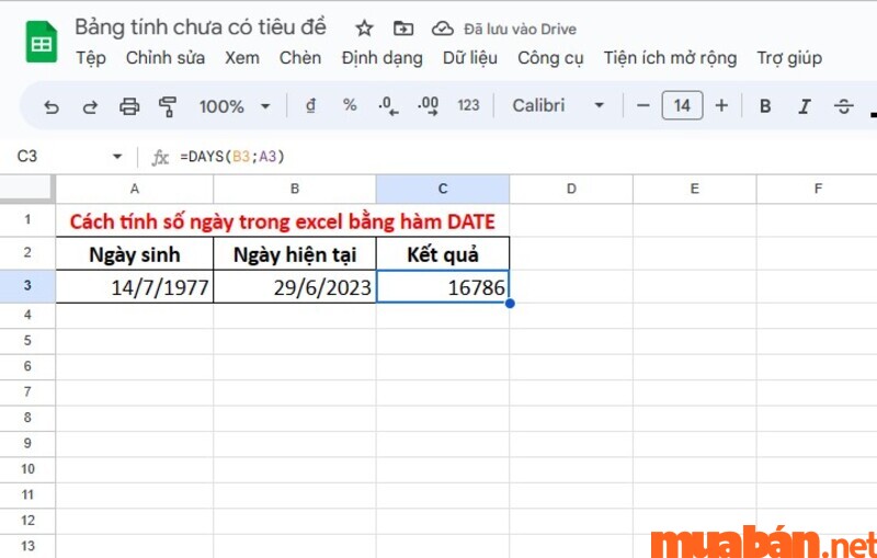 Kết quả của cách tính số ngày trong excel bằng DAYS