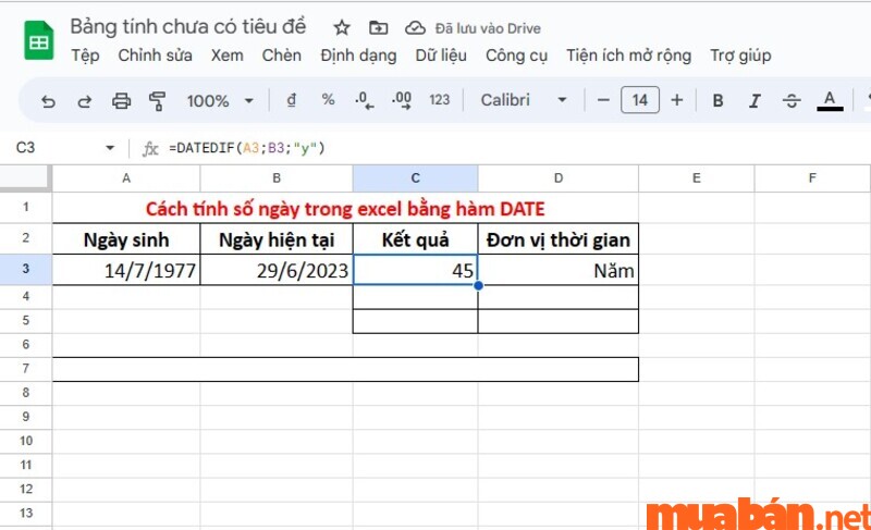 Kết quả cách tính số ngày trong excel bằng hàm DATEIF