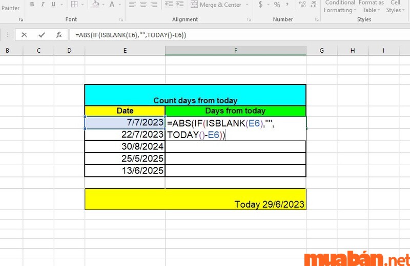 Cách tính số ngày trong Excel kể từ ngày hiện tại