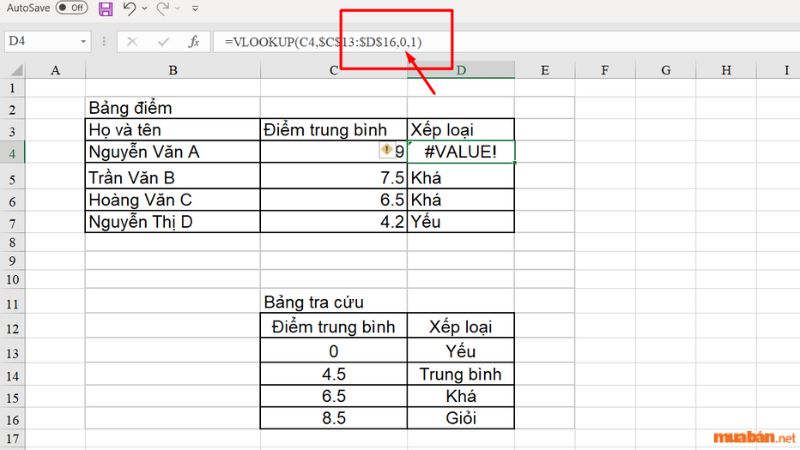 Lỗi Value khi sử dụng hàm VLOOKUP