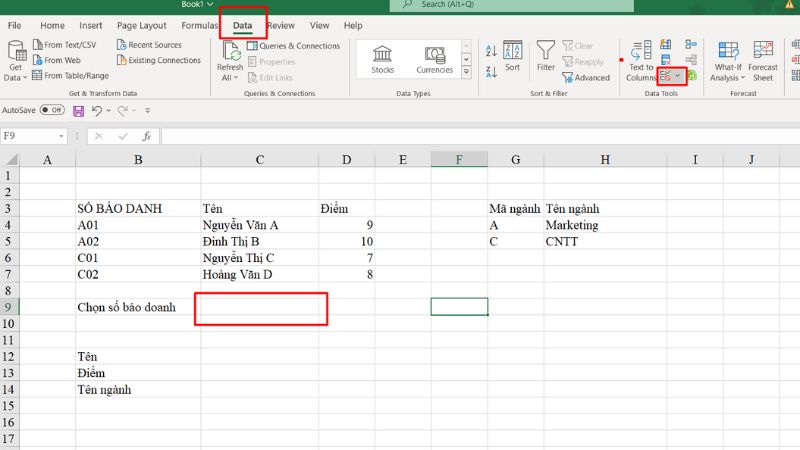 Tạo Data Validation để sử dụng cùng hàm VLOOKUP
