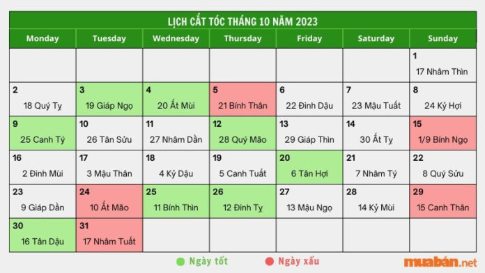 Danh sách ngày tốt cắt tóc tháng 10 năm 2023