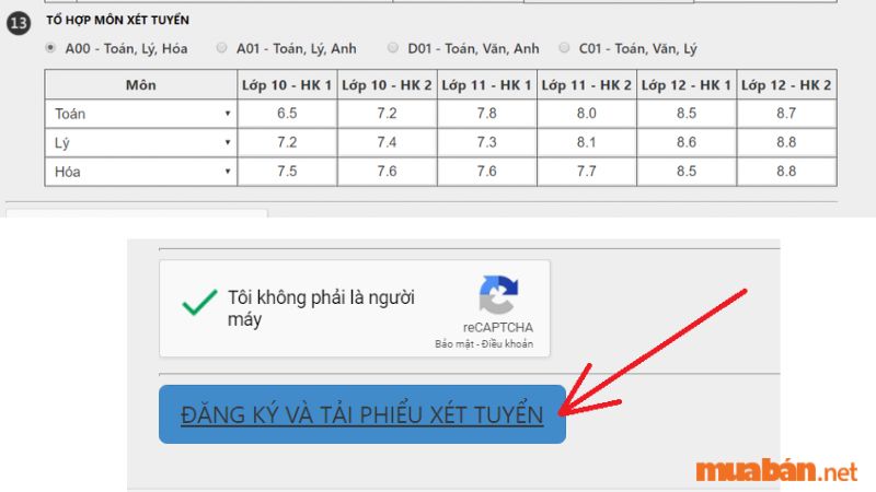 Xác nhận hoàn thành khai báo phiếu đăng ký xét tuyển. Nộp và tải phiếu đăng ký xét tuyển về máy