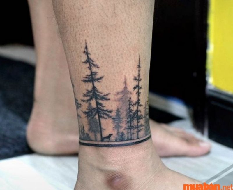 Hình xăm cổ chân nam hình cây thông