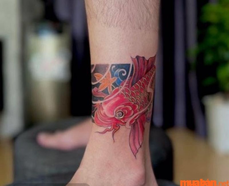 Hình xăm cổ chân Nhật cổ cho nam nữ hình cá Koi đỏ