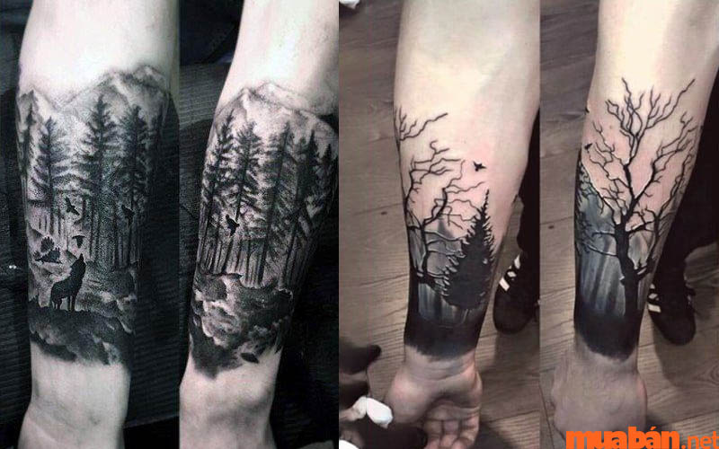 Một số mẫu hình xăm rừng cây quanh tay cho nam mệnh Mộc