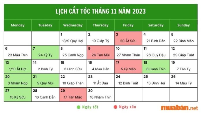 Ngày tốt cắt tóc tháng 11 2023