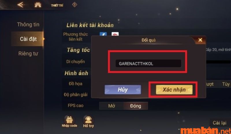 Nhập code và nhận quà