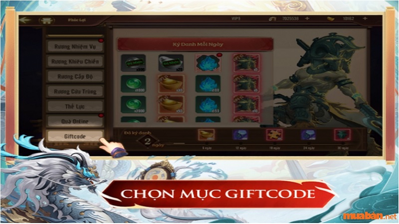 Chọn mục Giftcode