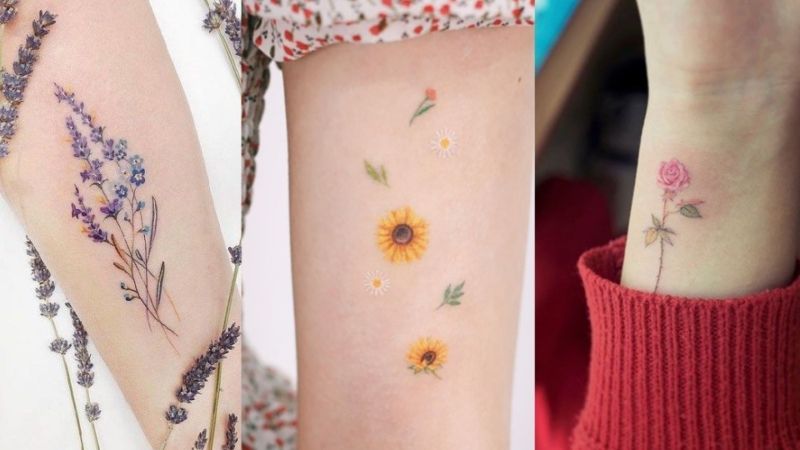 Hình xăm bông hoa trên cánh tay dễ thương
