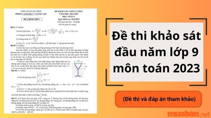 Đề thi khảo sát đầu năm lớp 9 môn toán 2023 (lời giải + PDF)