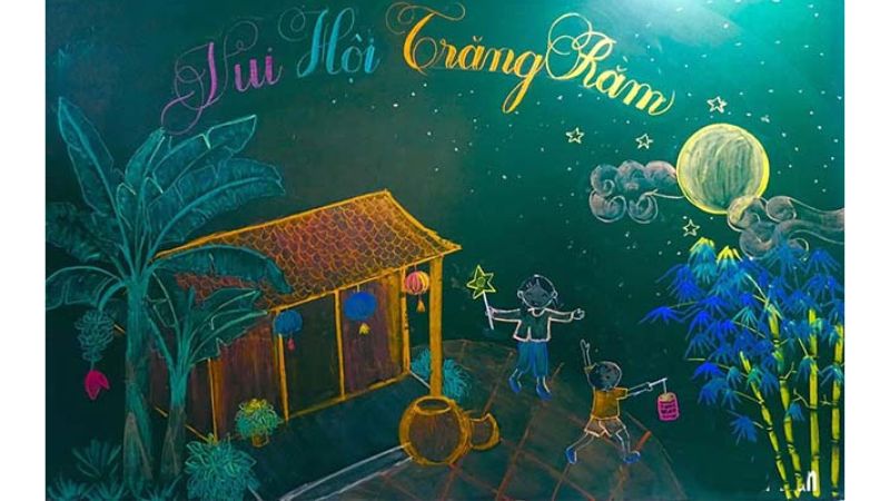 Mẫu trang trí bảng vui tết trung thu gần gũi