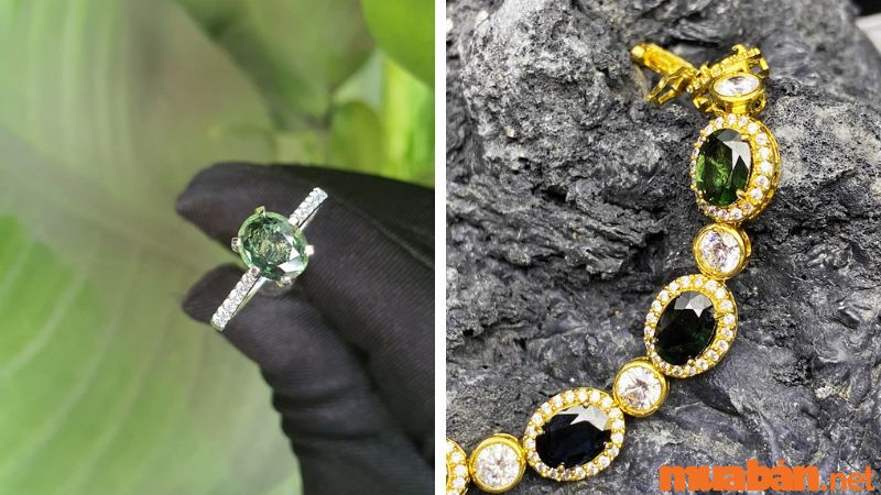 Nhẫn và vòng tay được làm từ đá Sapphire xanh lá