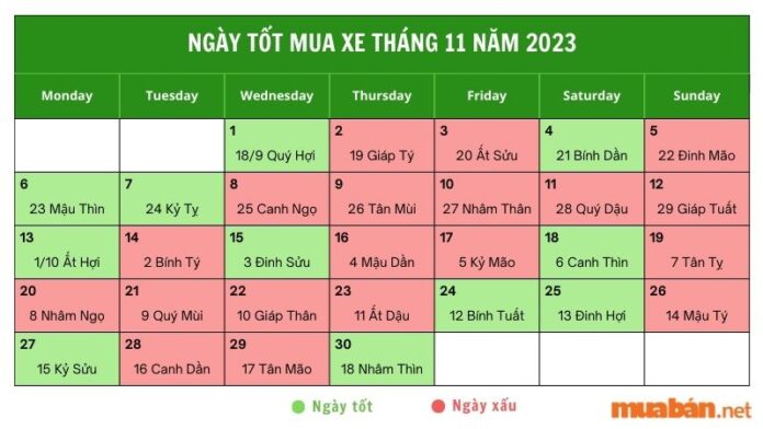 Ngày tốt mua xe tháng 11 năm 2023