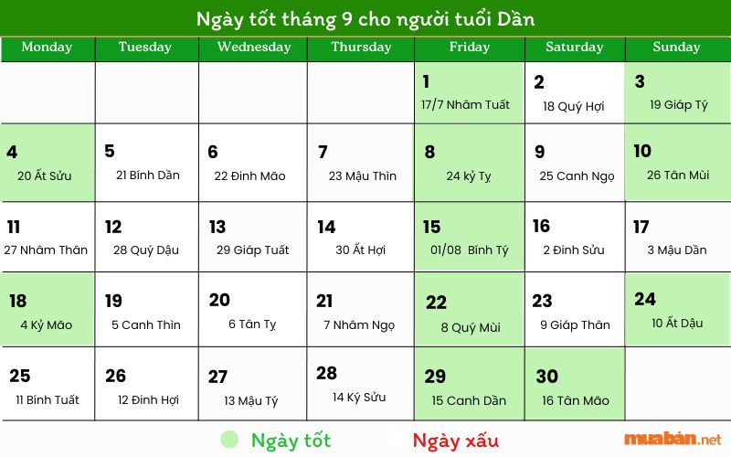 Ngày tốt tháng 9 cho người tuổi Dần