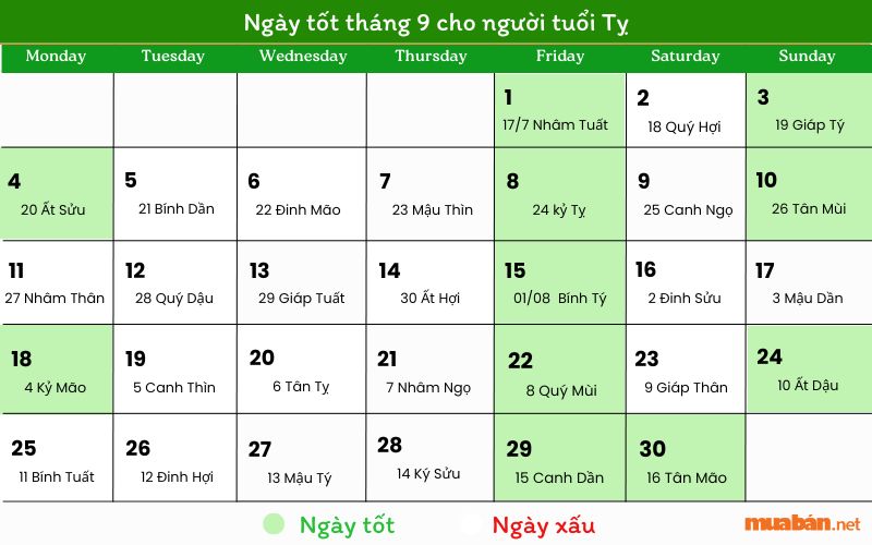 Ngày tốt tháng 9 cho người tuổi Tỵ