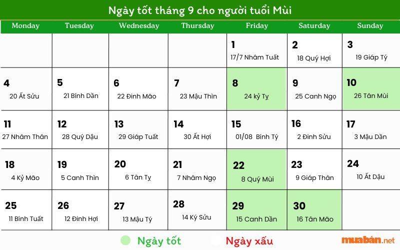 Ngày tốt tháng 9 cho người tuổi Mùi