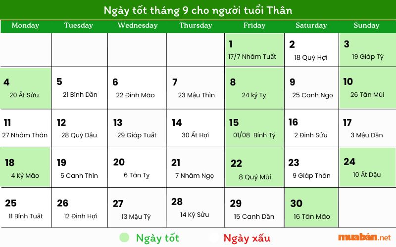 Ngày tốt tháng 9 cho người tuổi Thân