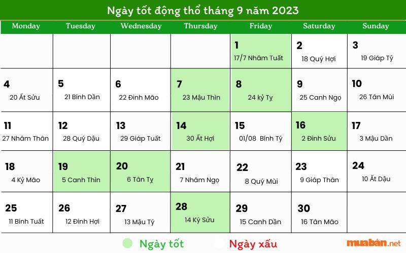 Ngày tốt động thổ tháng 9 năm 2023