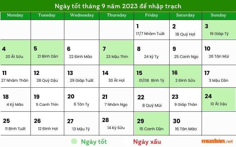 Ngày tốt tháng 9 năm 2023 để nhập trạch