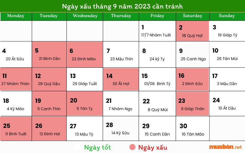 Ngày xấu tháng 9 năm 2023 cần tránh