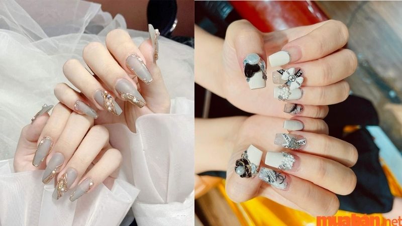 Mẫu nail đính đá tinh tế